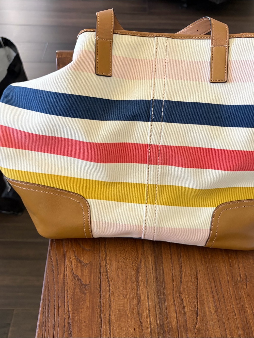 ✨✨Y2k Coach Multicolor Striped Canvas Tote with Tan Leather Trim